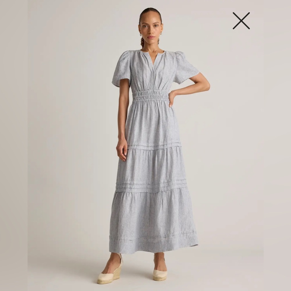 Quince Navy and White Striped Maxi Dress